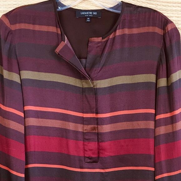 Lafayette 148 New York Prisha Striped Tunic Blouse As Seen On TV in Rust Size XS - Picture 5 of 11
